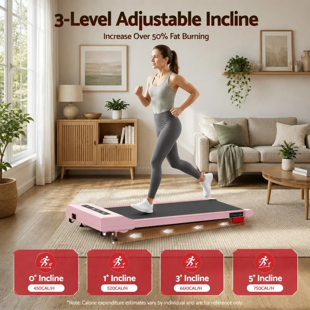 Electric Walking Pad Treadmill with Incline in Pink