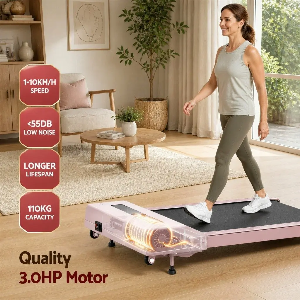 Electric Walking Pad Treadmill with Incline in Pink