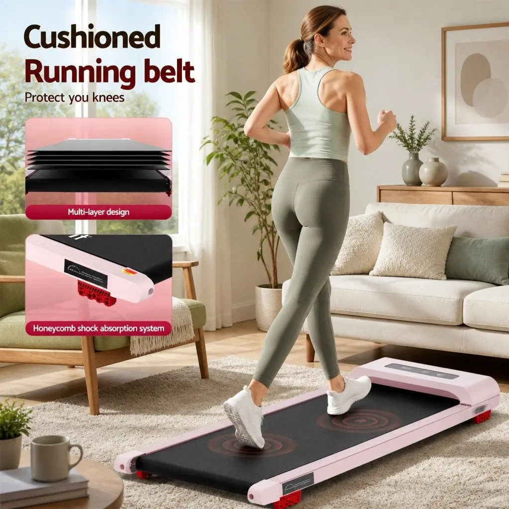 Electric Walking Pad Treadmill with Incline in Pink