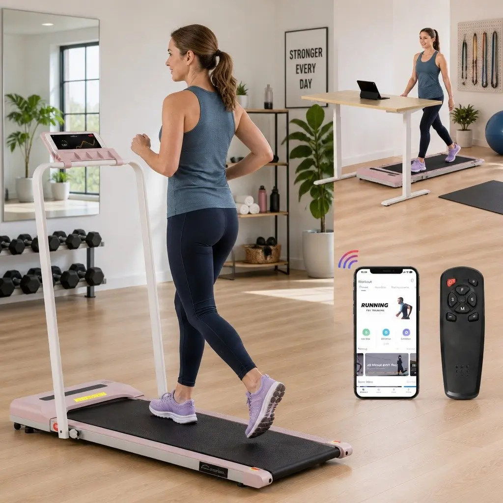 Electric Walking Pad Treadmill Foldable 380mm Pink