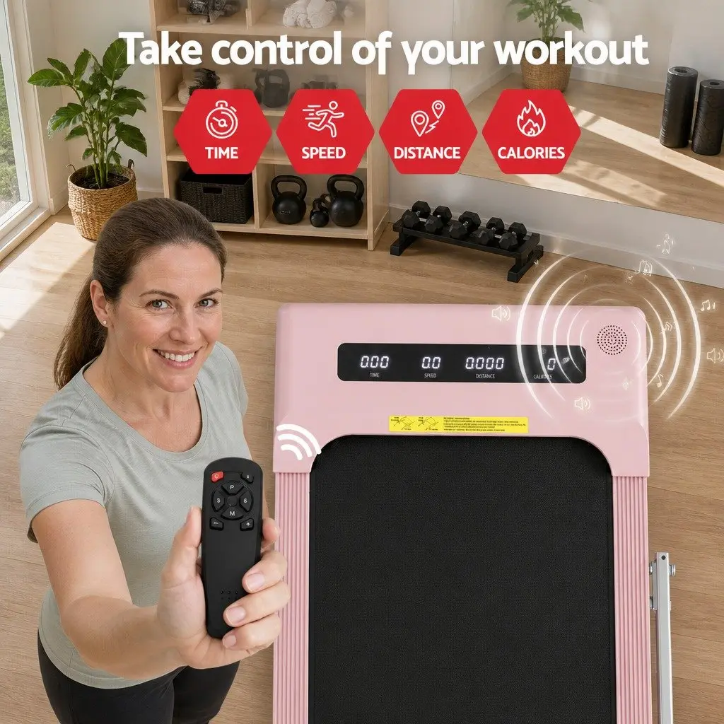 Electric Walking Pad Treadmill Foldable 380mm Pink