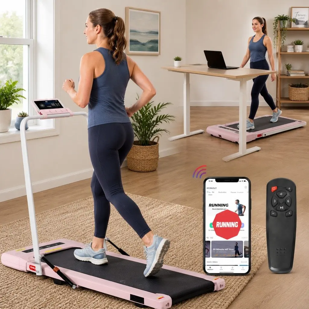 2 in 1 Treadmill Electric Under Desk Folding Home Gym Fitness Pink 400mm Running Belt