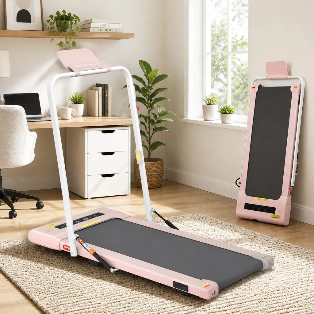 2 in 1 Treadmill Electric Under Desk Folding Home Gym Fitness Pink 400mm Running Belt