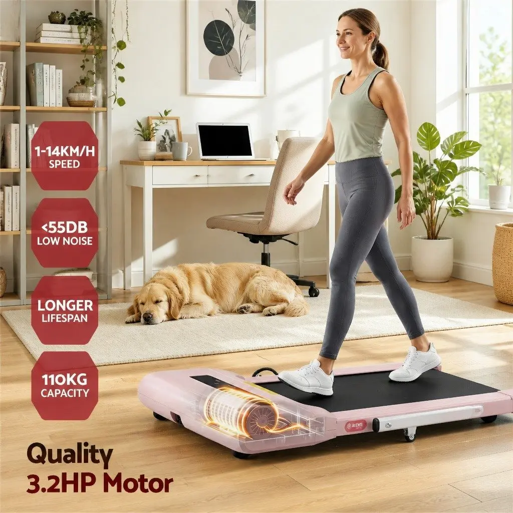 2 in 1 Treadmill Electric Under Desk Folding Home Gym Fitness Pink 400mm Running Belt