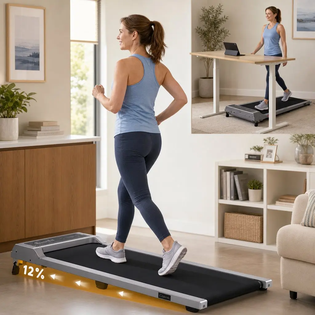Treadmill 3 in 1 Compact Silver Under Desk Walking Pad 100 x 40 cm