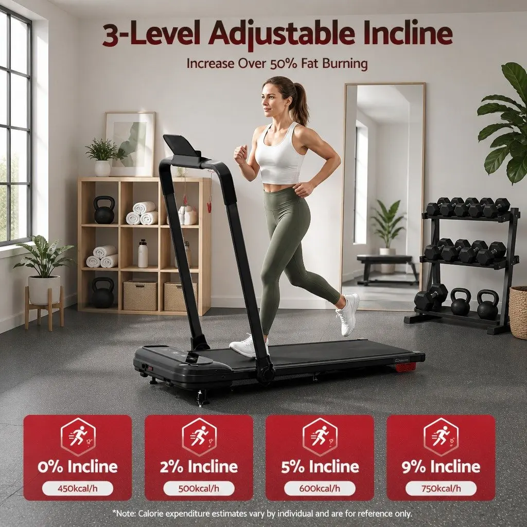 Electric Treadmill Compact Foldable Walking Pad 3 Level Incline Black