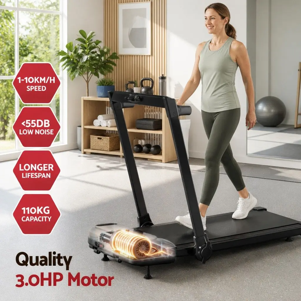 Electric Treadmill Compact Foldable Walking Pad 3 Level Incline Black