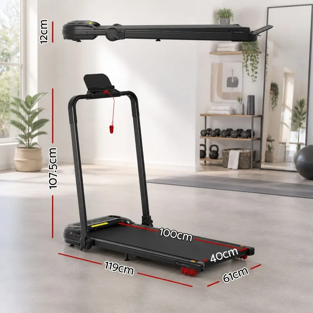 Electric Treadmill Compact Foldable Walking Pad 3 Level Incline Black