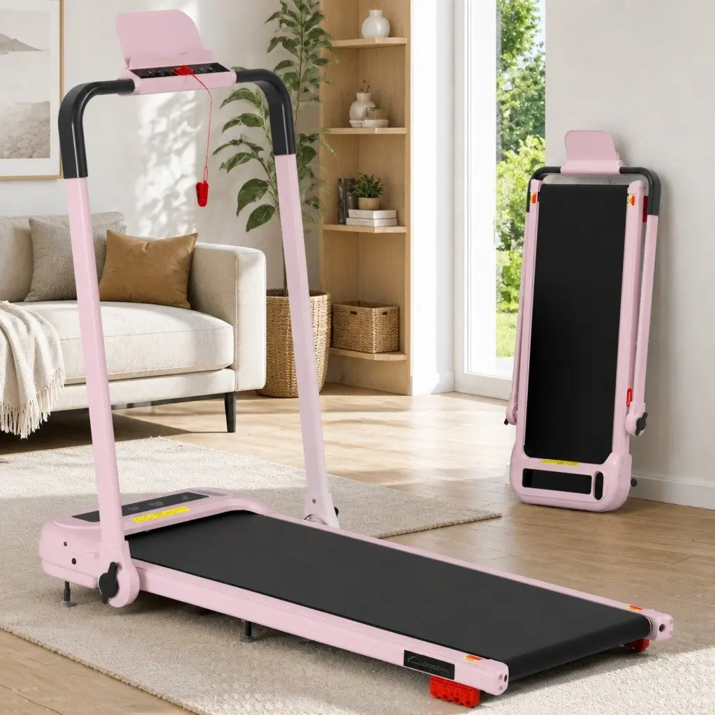 Pink Foldable Electric Treadmill with 3 Incline Levels