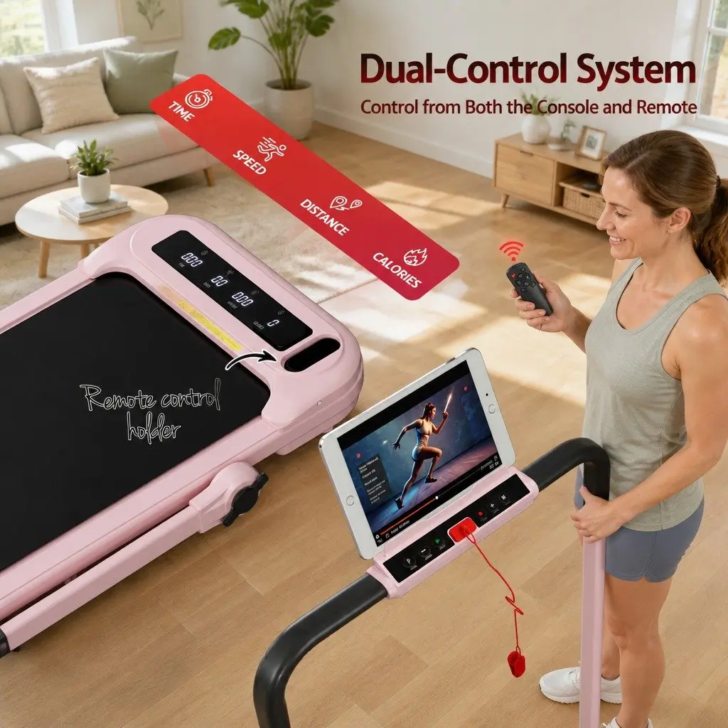 Pink Foldable Electric Treadmill with 3 Incline Levels