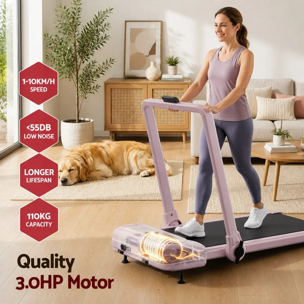 Pink Foldable Electric Treadmill with 3 Incline Levels