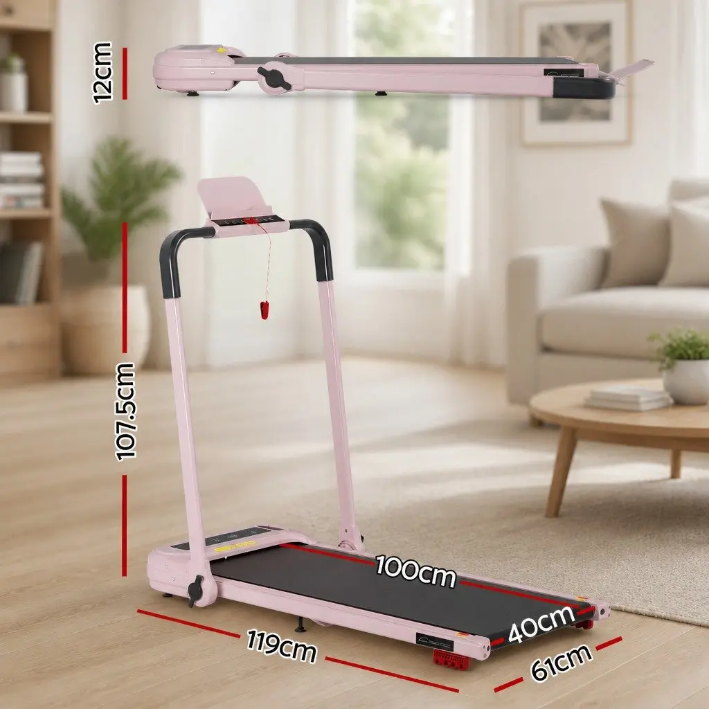 Pink Foldable Electric Treadmill with 3 Incline Levels
