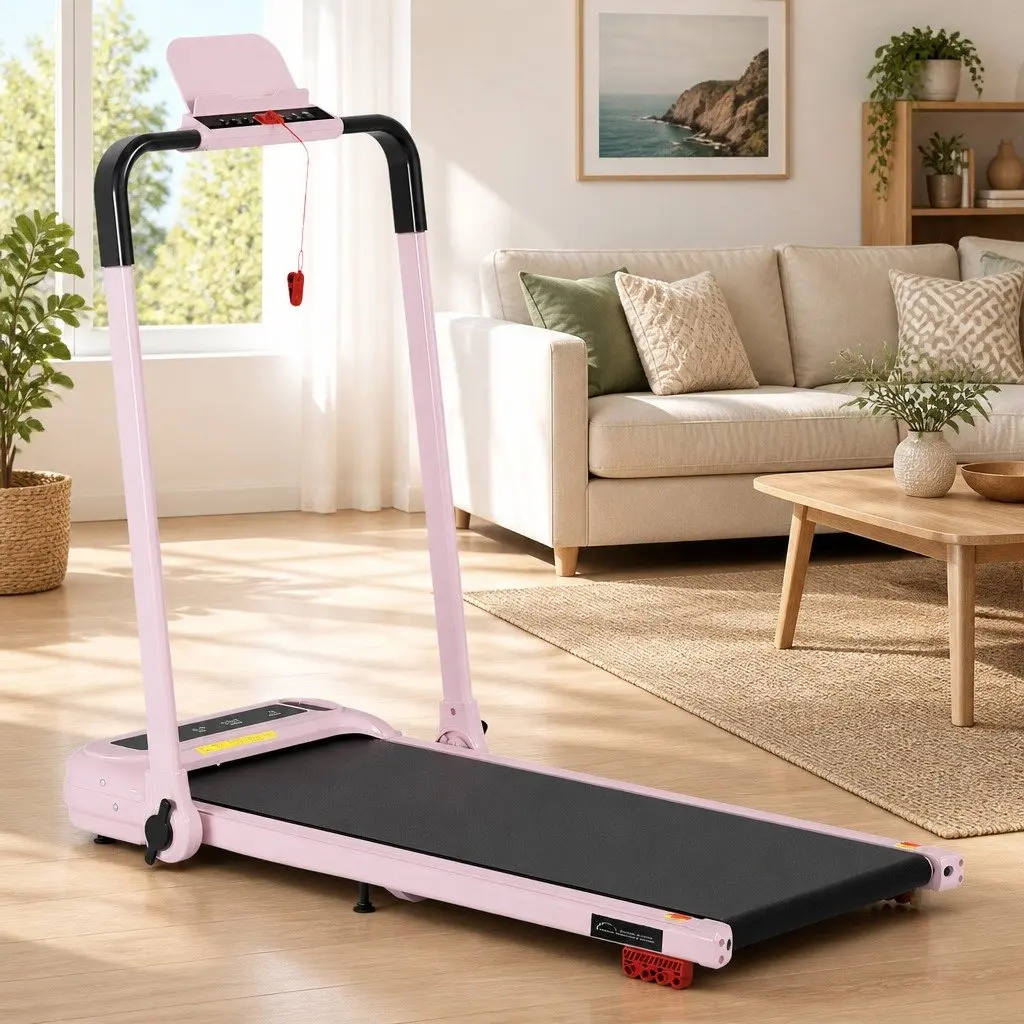 Pink Foldable Electric Treadmill with 3 Incline Levels