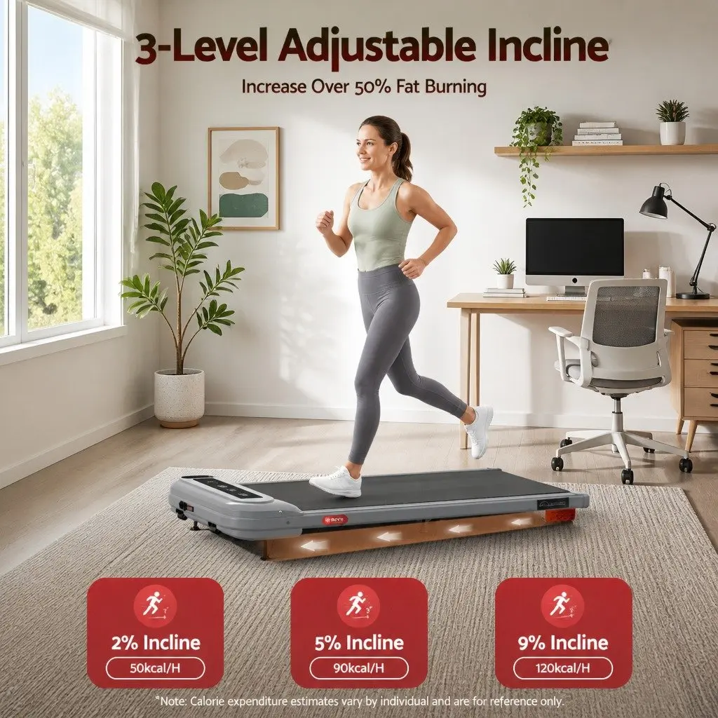 Treadmill Electric Compact Under Desk 3 Level Incline Grey