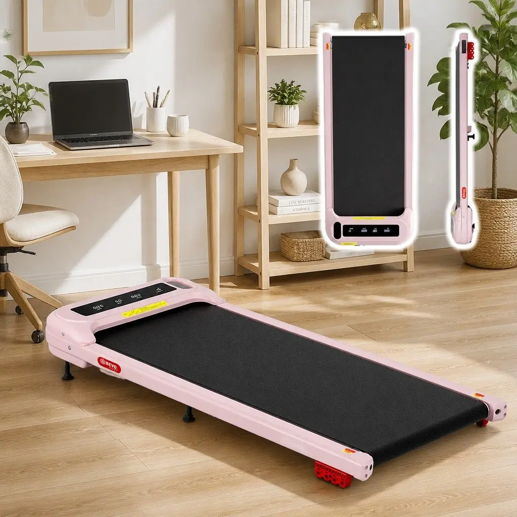 Electric Treadmill Walking Pad Compact Under Desk 3-Level Incline Pink