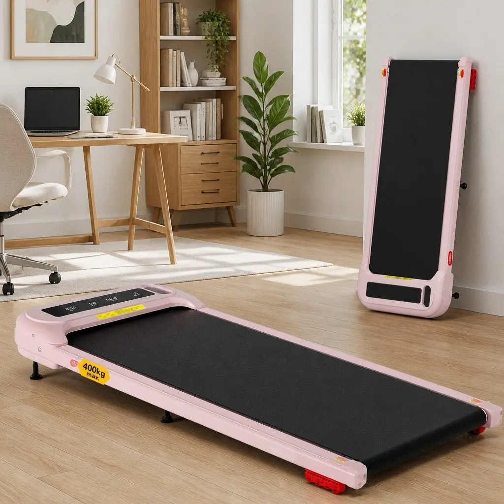 Electric Treadmill Walking Pad Compact Under Desk 3-Level Incline Pink