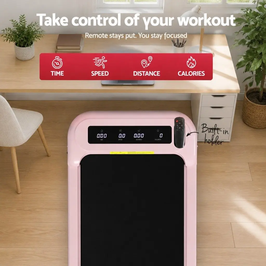 Electric Treadmill Walking Pad Compact Under Desk 3-Level Incline Pink