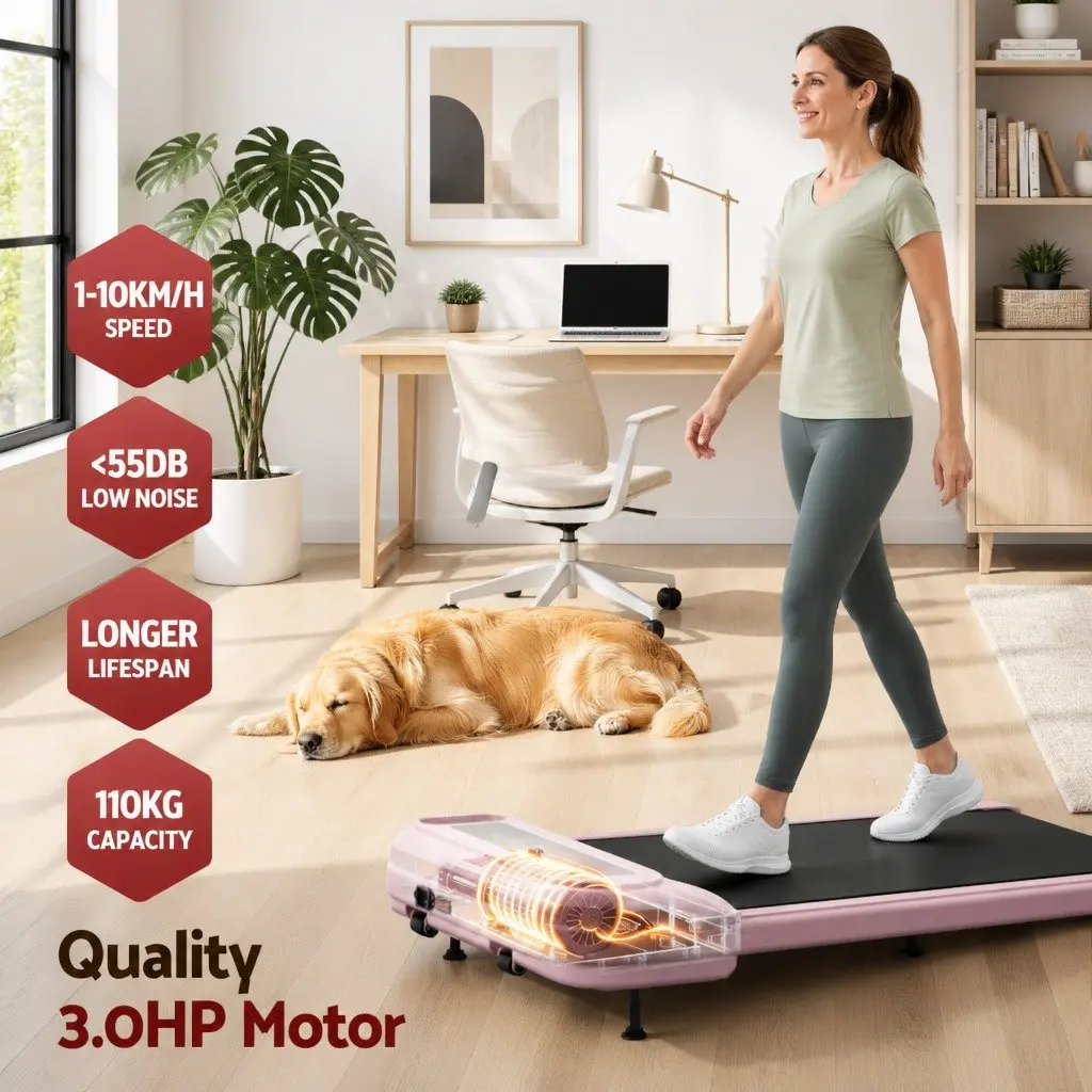 Electric Treadmill Walking Pad Compact Under Desk 3-Level Incline Pink