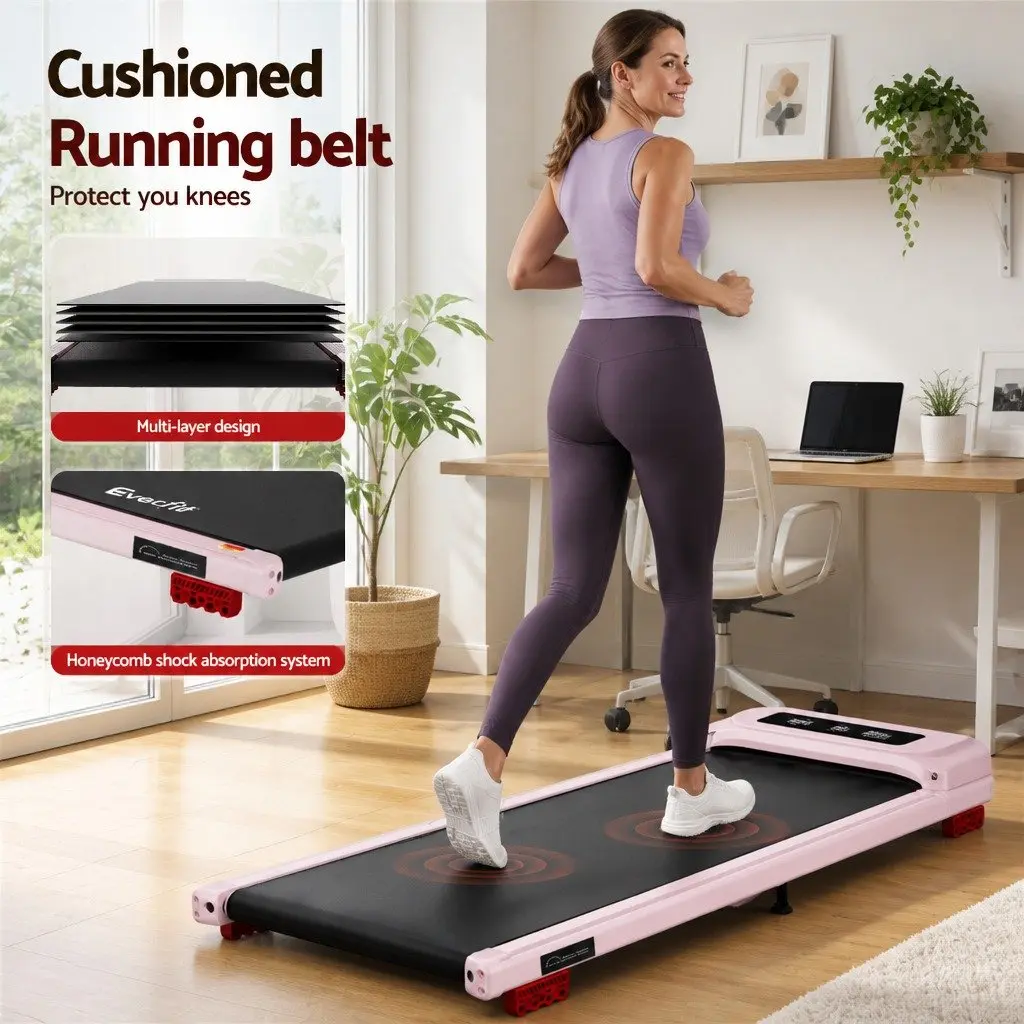 Electric Treadmill Walking Pad Compact Under Desk 3-Level Incline Pink