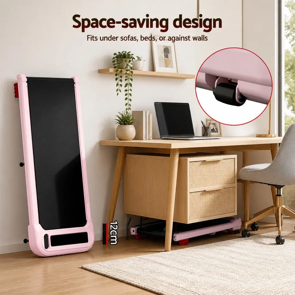 Electric Treadmill Walking Pad Compact Under Desk 3-Level Incline Pink