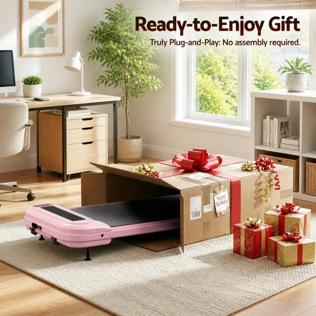 Electric Treadmill Walking Pad Compact Under Desk 3-Level Incline Pink