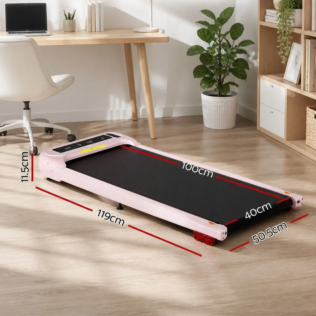 Electric Treadmill Walking Pad Compact Under Desk 3-Level Incline Pink