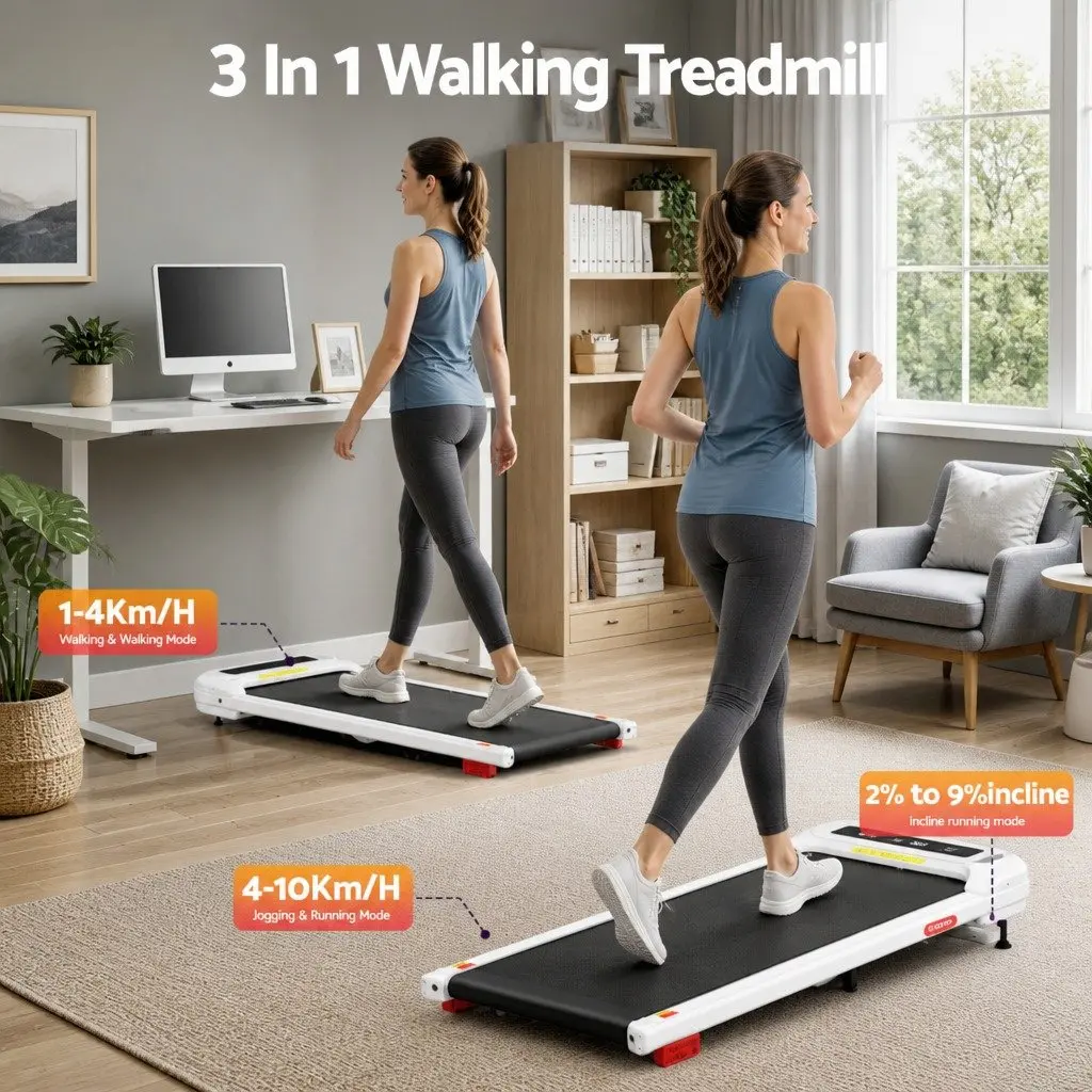 Electric Walking Pad Treadmill with 3 Incline Levels