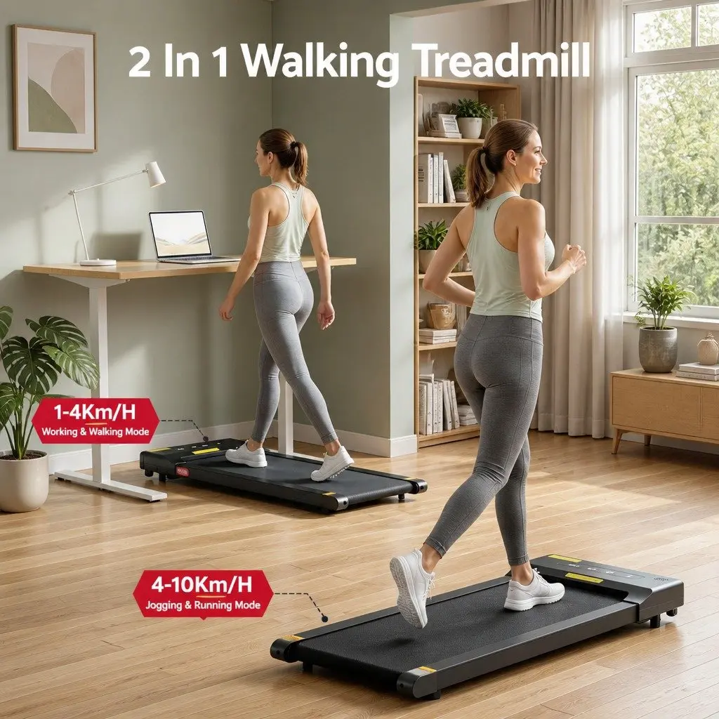 Electric Walking Pad Treadmill Foldable Black 400mm Non-Slip Running Belt 2 in 1 Home Gym Fitness