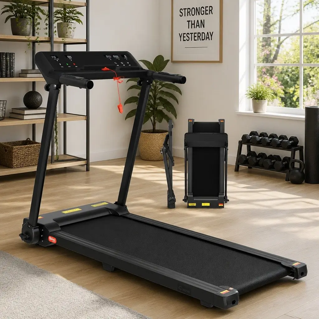 Electric Treadmill Foldable Steel Frame Black 12 Programs LCD Display