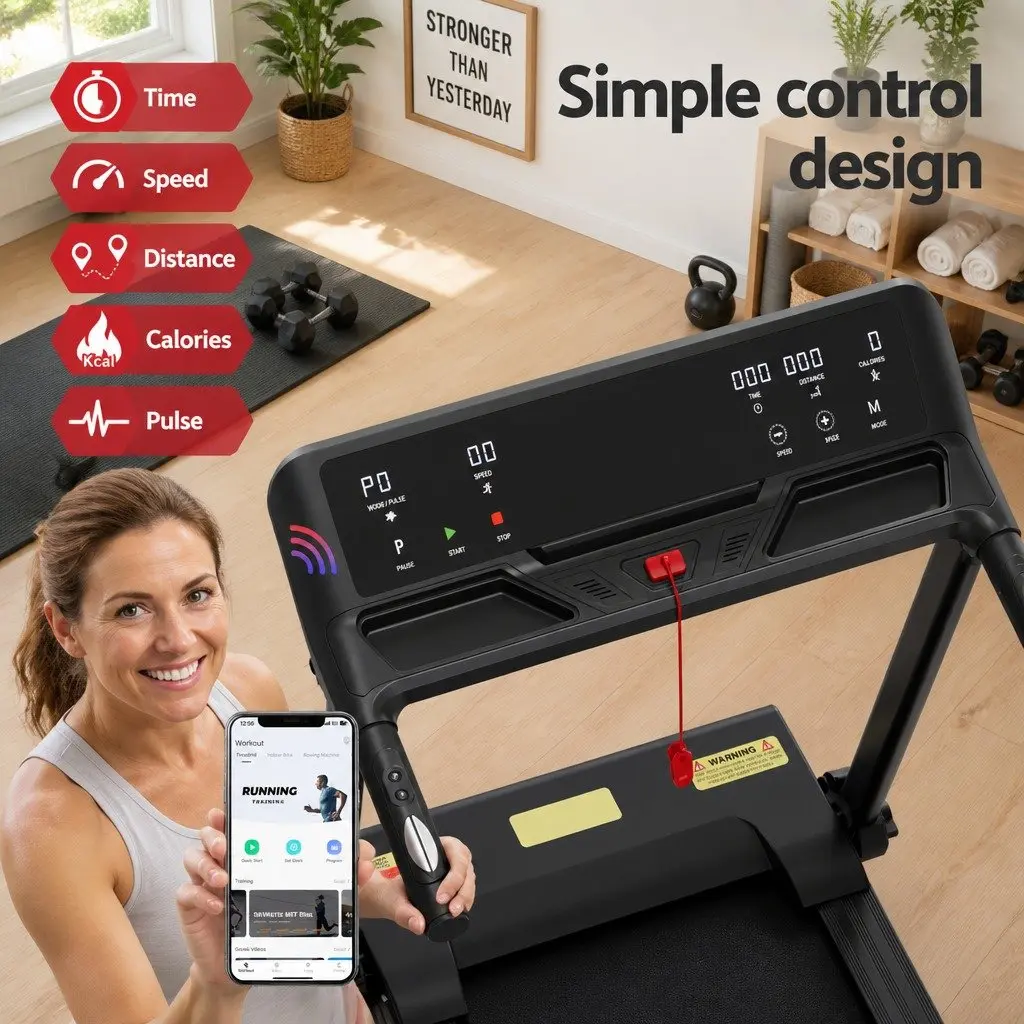 Electric Treadmill Foldable Steel Frame Black 12 Programs LCD Display