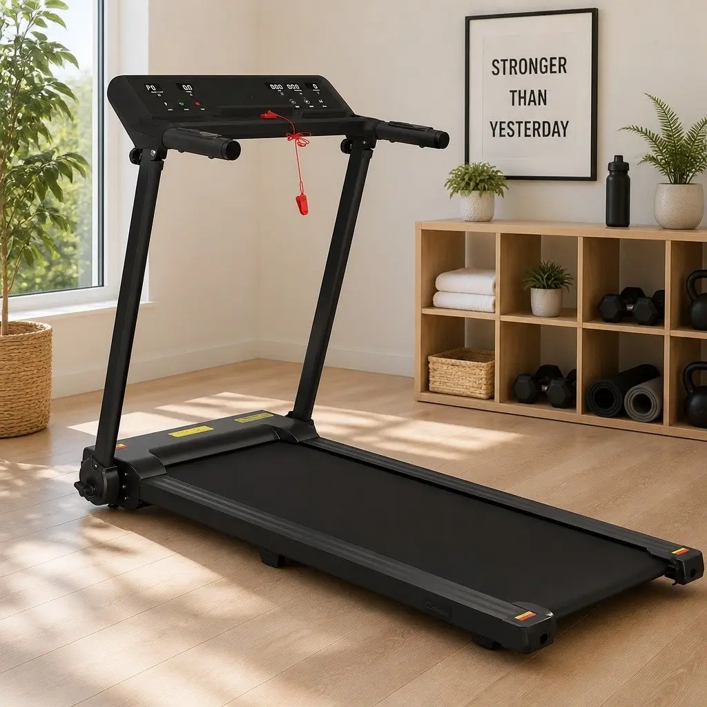 Electric Treadmill Foldable Steel Frame Black 12 Programs LCD Display