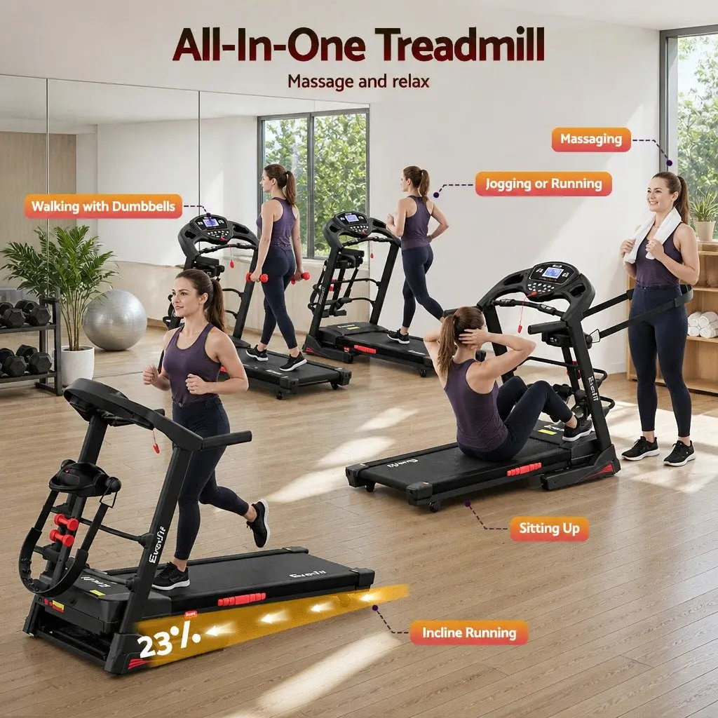 Foldable Electric Treadmill with Massager Belt