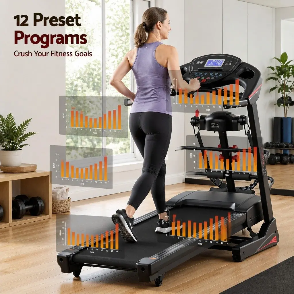 Foldable Electric Treadmill with Massager Belt