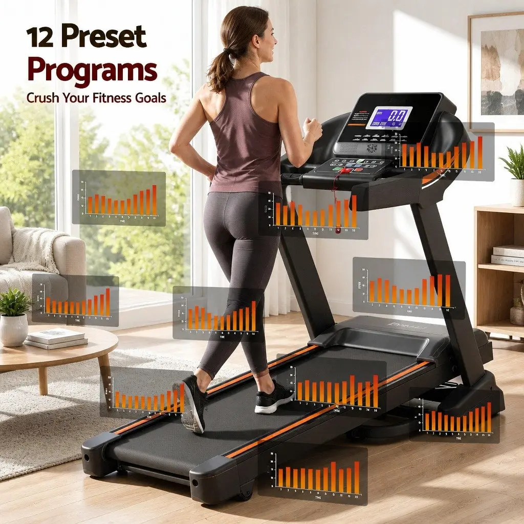 Electric Treadmill with Auto Incline and 12 Programs