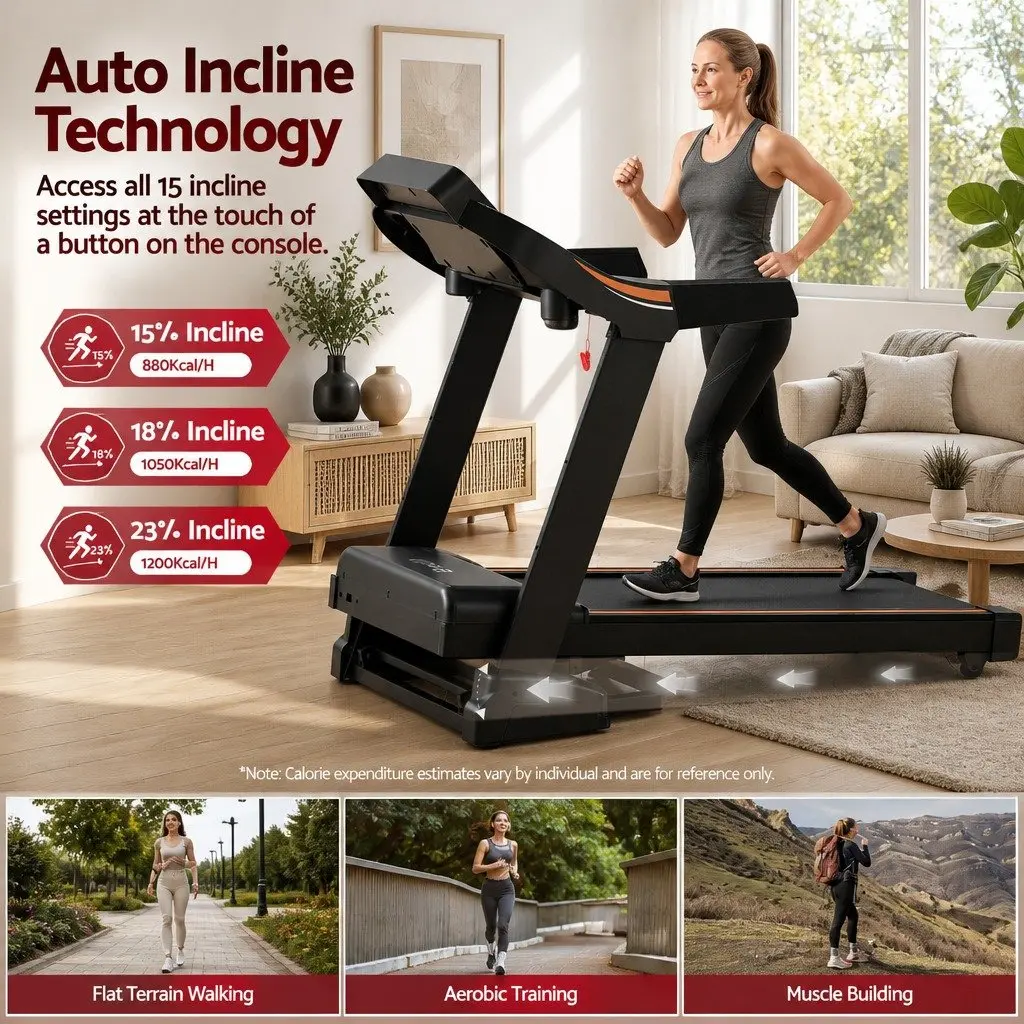 Electric Treadmill with Auto Incline and 12 Programs