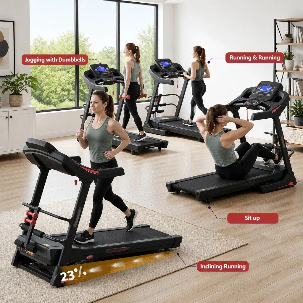 Electric Treadmill with Sit Up Bar Black