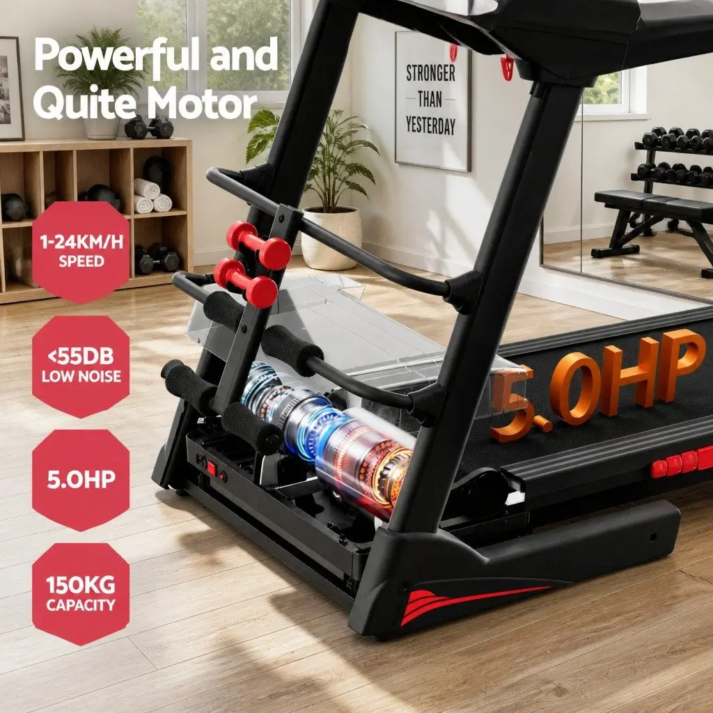 Electric Treadmill with Sit Up Bar Black