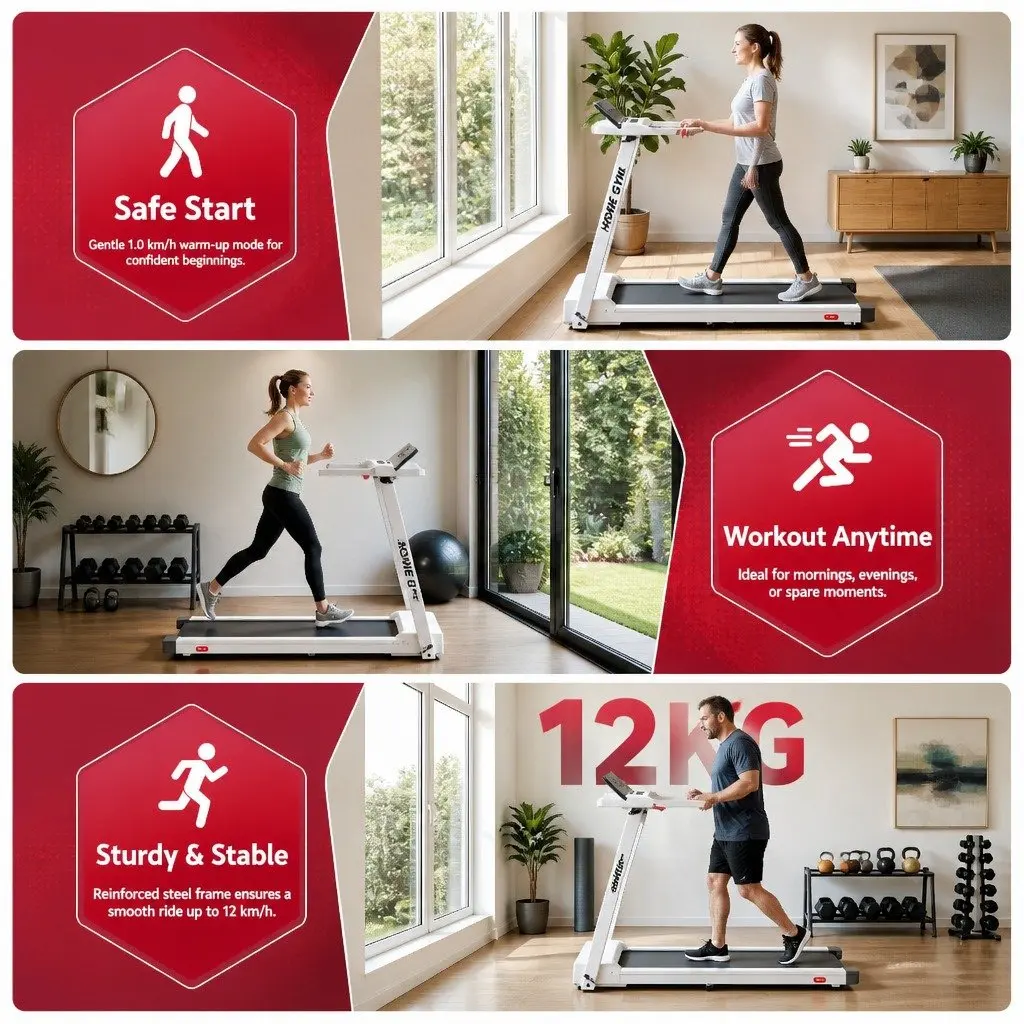 Electric Treadmill Foldable Home Gym Fitness Machine White 12 Programs