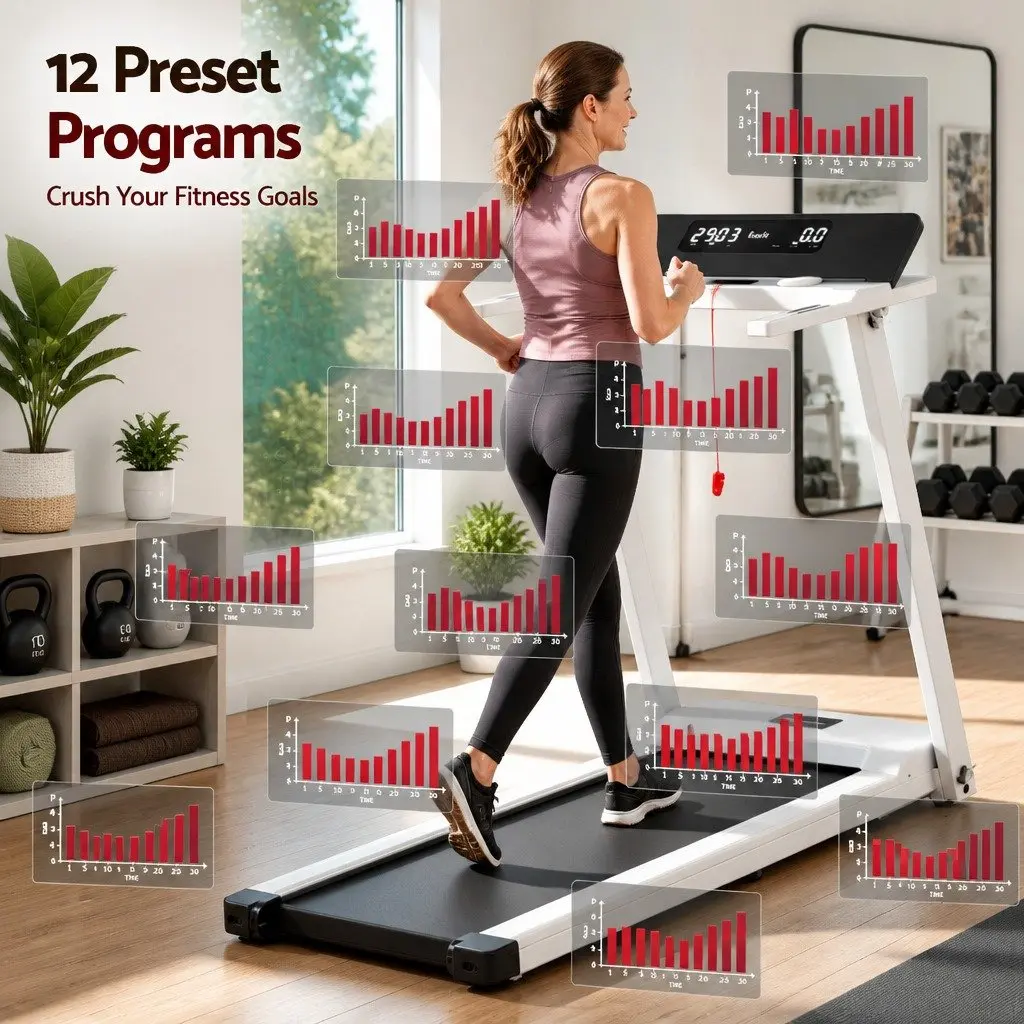 Electric Treadmill Foldable Home Gym Fitness Machine White 12 Programs