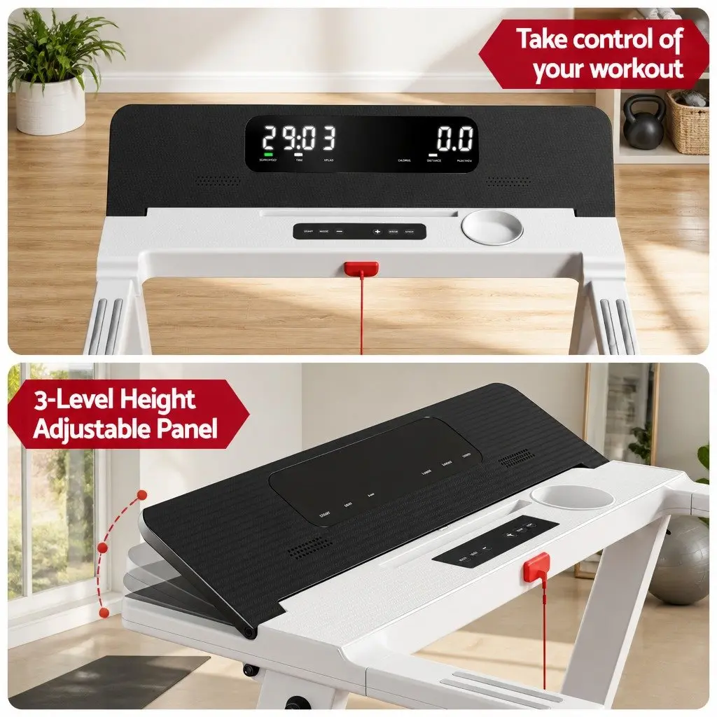 Electric Treadmill Foldable Home Gym Fitness Machine White 12 Programs