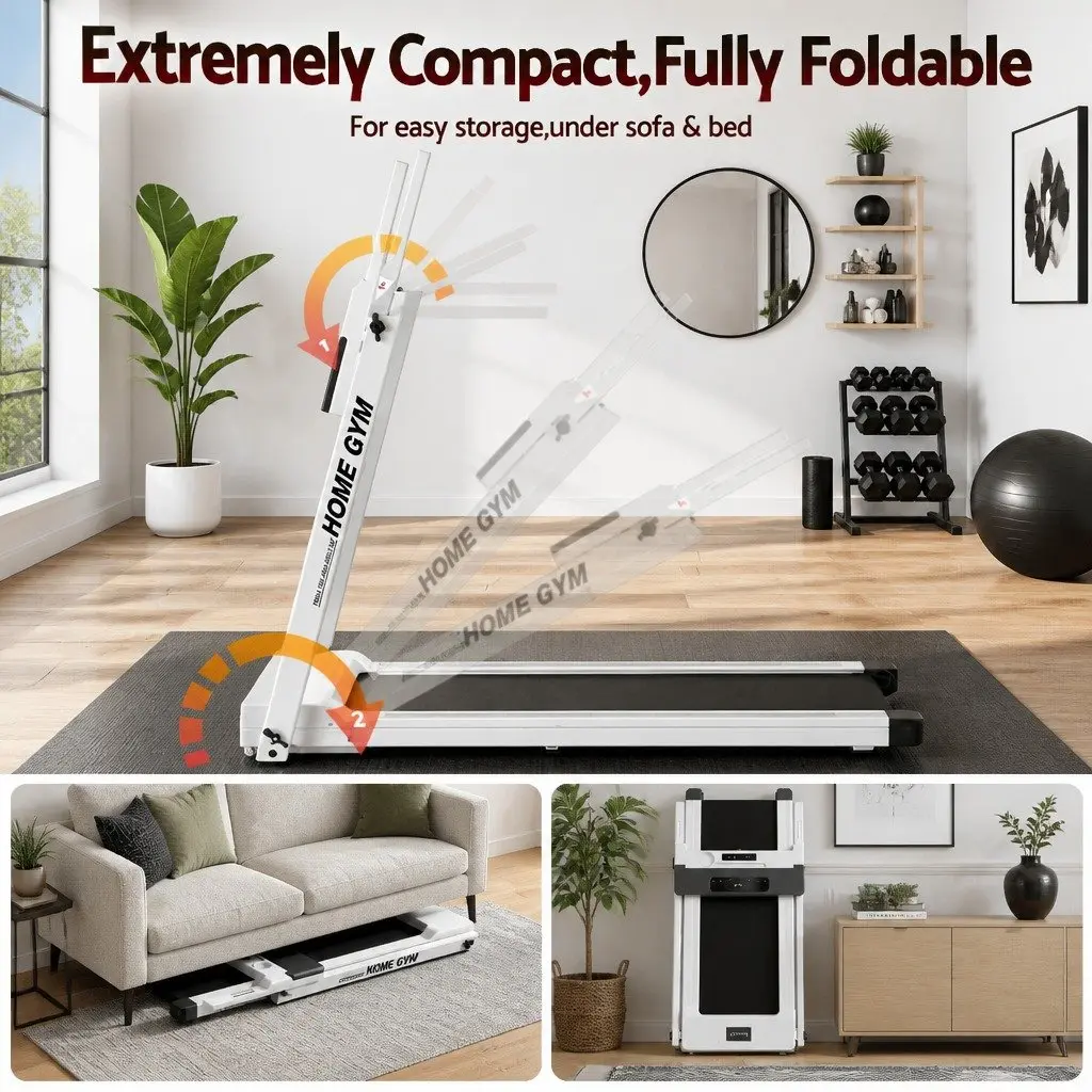 Electric Treadmill Foldable Home Gym Fitness Machine White 12 Programs