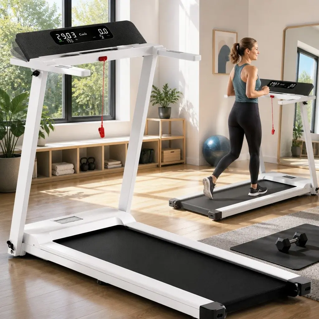 Electric Treadmill Foldable Home Gym Fitness Machine White 12 Programs