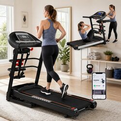 Sturdy Electric Treadmill with Massager, Sit-up Bar, and Dumbbells