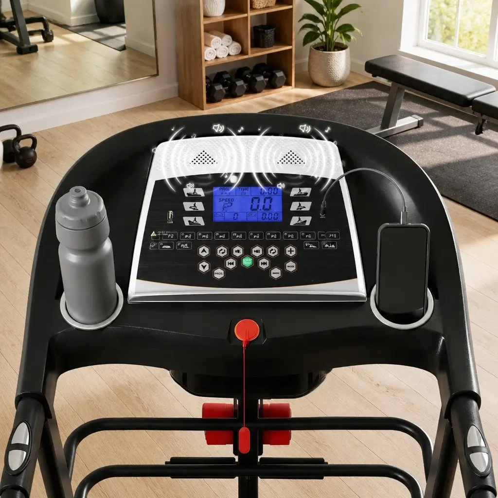 Electric Treadmill Steel 155cm Black and White