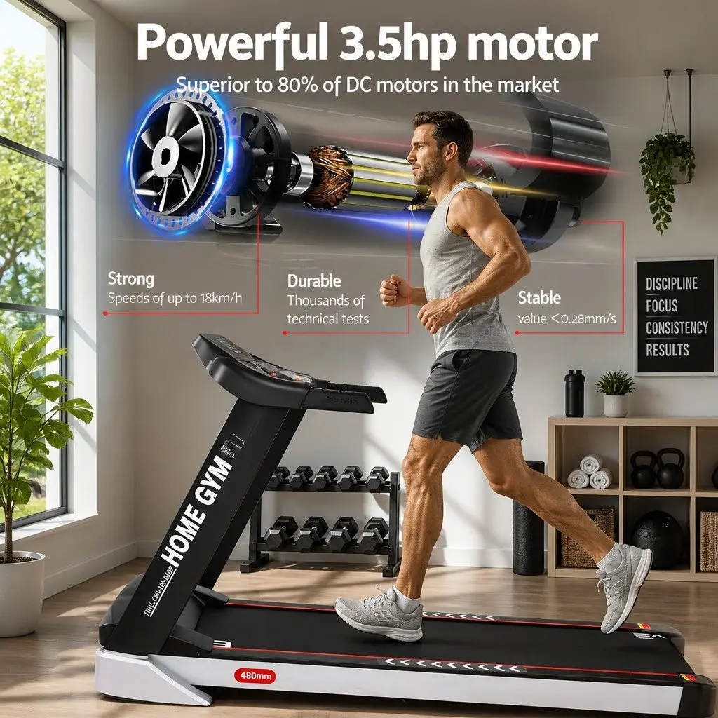 Electric Treadmill Steel 125cm x 48cm Black and White