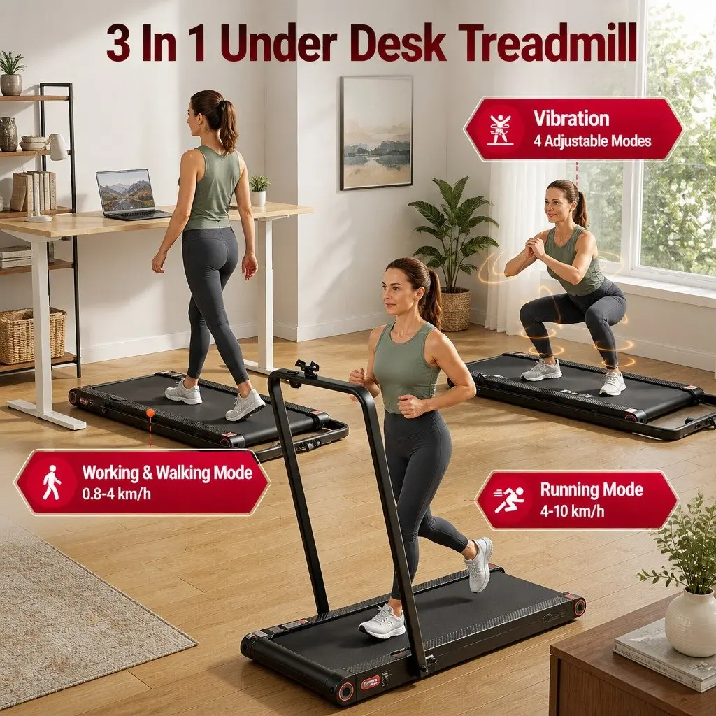 4-in-1 Foldable Walking Pad Treadmill in Black