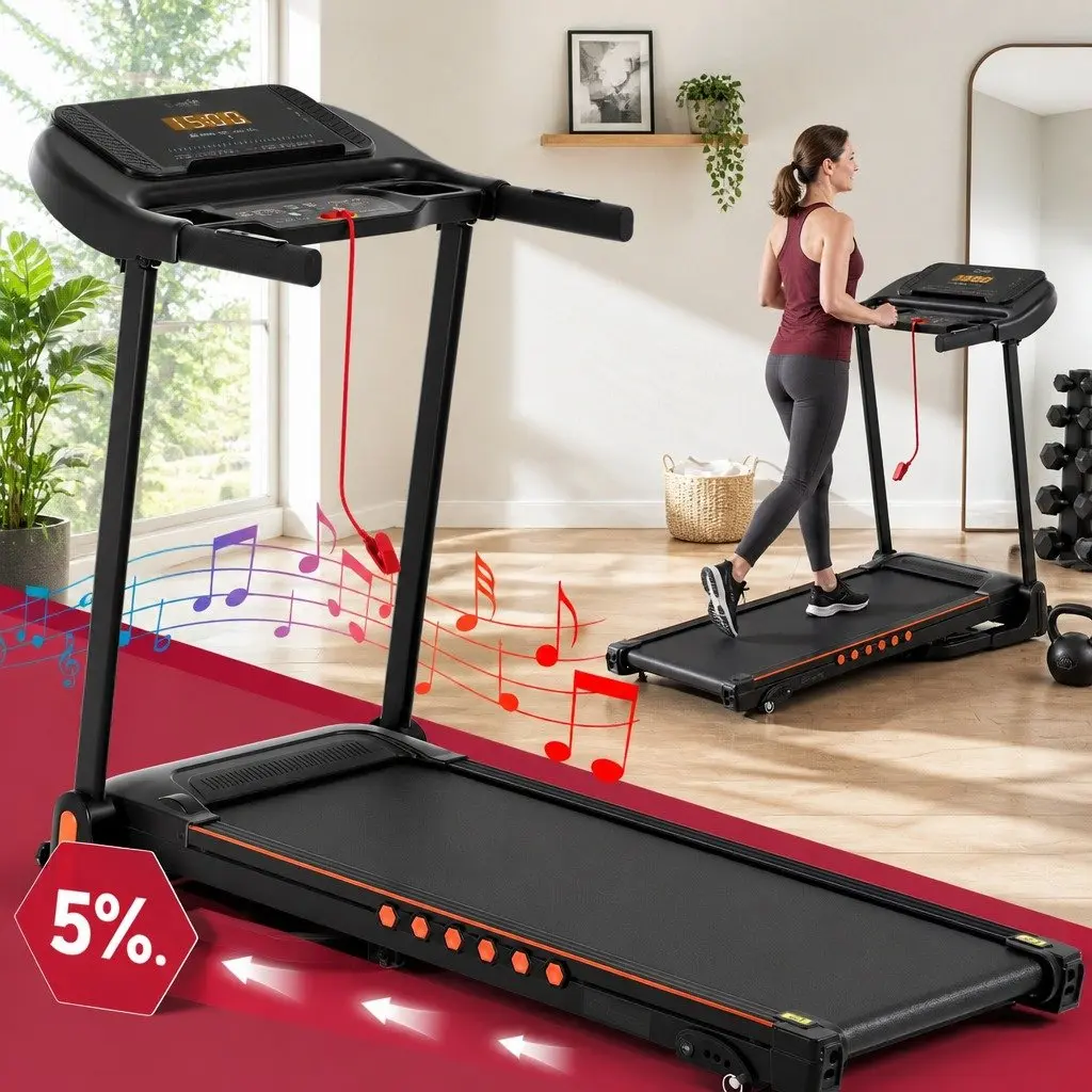 Electric Treadmill Foldable Steel 390mm Black