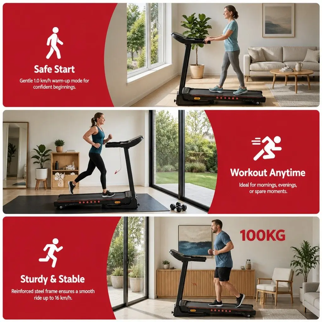Electric Treadmill Foldable Steel 390mm Black
