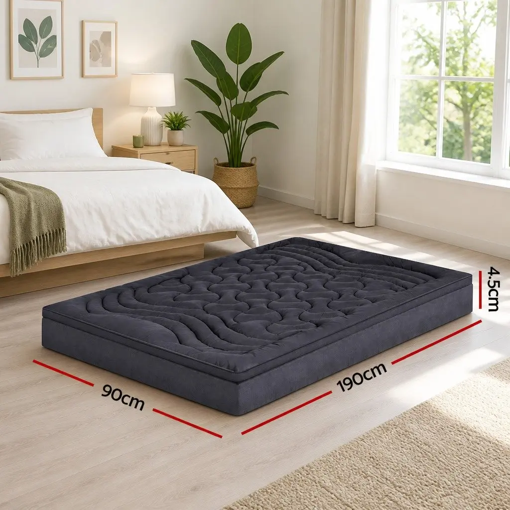 Mattress Topper Microfibre 1000GSM Single 190cm x 90cm Charcoal