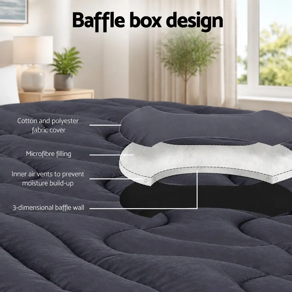 Mattress Topper Microfibre 1000GSM Single 190cm x 90cm Charcoal